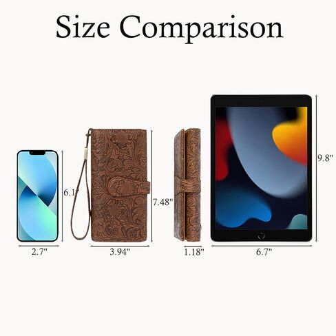 Women's Wallet RFID Blocking Vegan Leather Trifold with 3 ID Windows Embossed Floral Long Wristlet Clutch Purse in Saudi Arabia