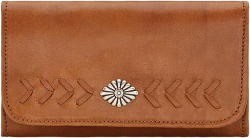 American West Hand Tooled Handcrafted 100% Genuine Leather Tri-Fold Wallet for Women Credit Card Slots Cash Pocket and Clear ID Holder Mohave Canyon Collection Western (Dark Brown) in Kuwait