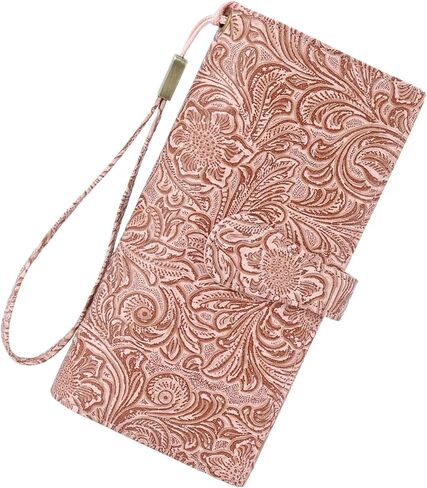 Women's Wallet RFID Blocking Vegan Leather Trifold with 3 ID Windows Embossed Floral Long Wristlet Clutch Purse in Kuwait