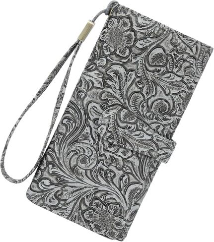 Women's Wallet RFID Blocking Vegan Leather Trifold with 3 ID Windows Embossed Floral Long Wristlet Clutch Purse in Saudi Arabia