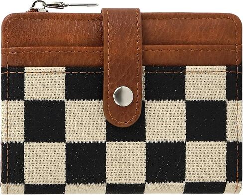 Women's Checkered Wallet - Small Cute Compact Wallet, Card Slots Trendy Aesthetic Plaid Design for Women (black) in Saudi Arabia