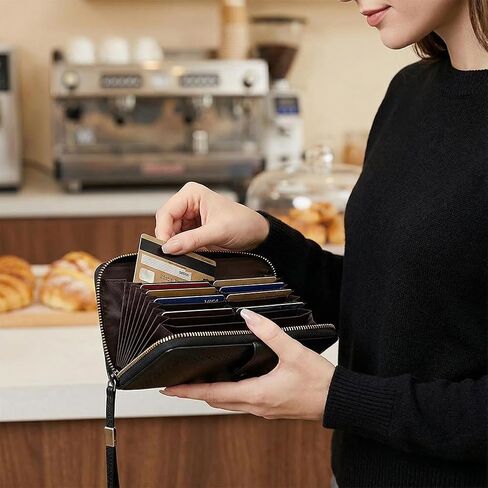 Women's Wallet RFID Blocking, Leather Credit Card Holder Billfold Large Capacity, Wristlet Wallets Travel Purse, Black in Saudi Arabia