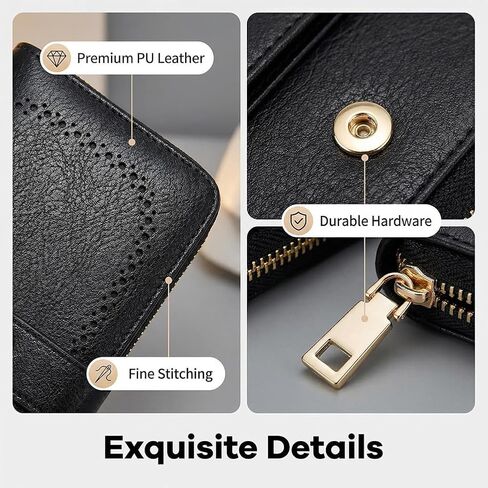 Women's Wallet RFID Blocking, Leather Credit Card Holder Billfold Large Capacity, Wristlet Wallets Travel Purse, Black in Saudi Arabia