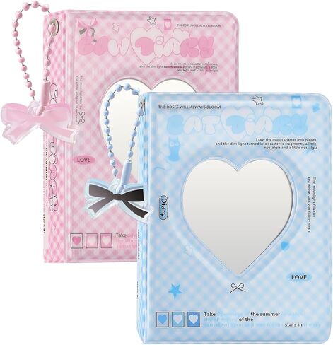 2 Pack Mini Photocard Binder, Photo Album 3 Inch Kpop Photocard Holder Book with Love Heart Hollow, Cute Picture Storage Booklet for Collecting (40 Pockets, Pink & Blue) in Kuwait