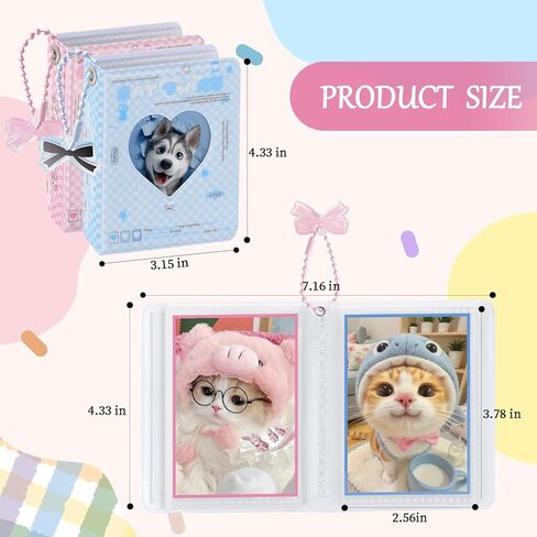 2 Pack Mini Photocard Binder, Photo Album 3 Inch Kpop Photocard Holder Book with Love Heart Hollow, Cute Picture Storage Booklet for Collecting (40 Pockets, Pink & Blue) in Kuwait