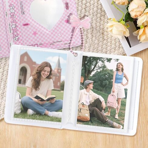 2 Pack Mini Photocard Binder, Photo Album 3 Inch Kpop Photocard Holder Book with Love Heart Hollow, Cute Picture Storage Booklet for Collecting (40 Pockets, Pink & Blue) in Kuwait