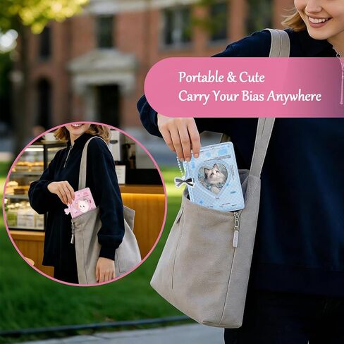 2 Pack Mini Photocard Binder, Photo Album 3 Inch Kpop Photocard Holder Book with Love Heart Hollow, Cute Picture Storage Booklet for Collecting (40 Pockets, Pink & Blue) in Kuwait