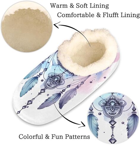 Pardick Fuzzy House Slippers for Women Men, Dream Catcher Anti-Slip Fleece Lined Shoes, Home Bedroom Indoor Slippers with Plush Lining, American Indian Symbol Warm Slippers in Kuwait