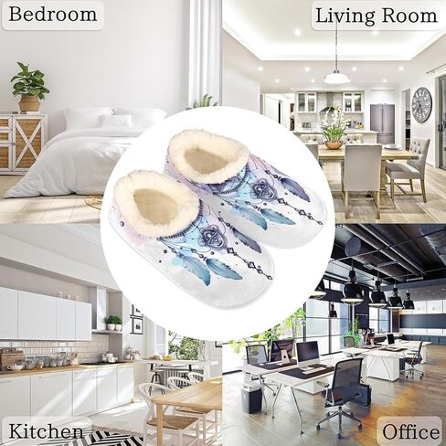 Pardick Fuzzy House Slippers for Women Men, Dream Catcher Anti-Slip Fleece Lined Shoes, Home Bedroom Indoor Slippers with Plush Lining, American Indian Symbol Warm Slippers in Kuwait