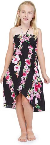 Hawaii Hangover Girls Group Performance Luau Party Hawaiian BFF Matching Dress Outfits in Hibiscus Vine Pink Black in Saudi Arabia