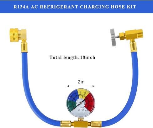 R134A Refrigerant Charge Hose Kit with Gauge, 1/2" Can Tap Recharging Hose with R134a Low Side Quick Coupler, Self-Sealing R134-a Refrigerant Recharge Kit for Vehicle A/C System in Saudi Arabia