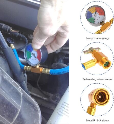 R134A Refrigerant Charge Hose Kit with Gauge, 1/2" Can Tap Recharging Hose with R134a Low Side Quick Coupler, Self-Sealing R134-a Refrigerant Recharge Kit for Vehicle A/C System in Saudi Arabia