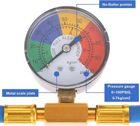 R134A Refrigerant Charge Hose Kit with Gauge, 1/2" Can Tap Recharging Hose with R134a Low Side Quick Coupler, Self-Sealing R134-a Refrigerant Recharge Kit for Vehicle A/C System in Saudi Arabia