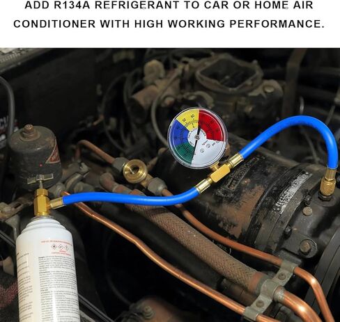R134A Refrigerant Charge Hose Kit with Gauge, 1/2" Can Tap Recharging Hose with R134a Low Side Quick Coupler, Self-Sealing R134-a Refrigerant Recharge Kit for Vehicle A/C System in Saudi Arabia