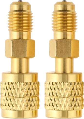 Mtsooning 2 Pcs R32 R454B Refrigerant Brass Adapter, 1/4" Female to 1/4" Male Reverse Thread, Low-Loss HVAC Quick Connect Fittings for R-454B/R-32 Tanks & Mini Split Systems in Saudi Arabia