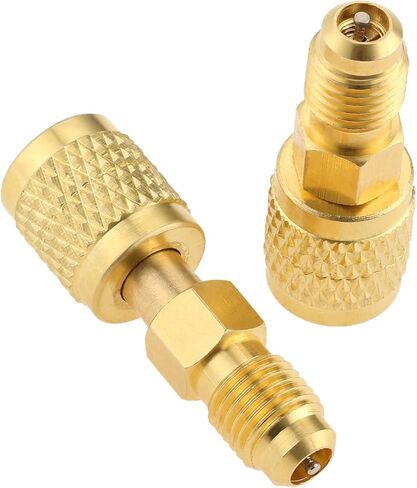 Mtsooning 2 Pcs R32 R454B Refrigerant Brass Adapter, 1/4" Female to 1/4" Male Reverse Thread, Low-Loss HVAC Quick Connect Fittings for R-454B/R-32 Tanks & Mini Split Systems in Saudi Arabia