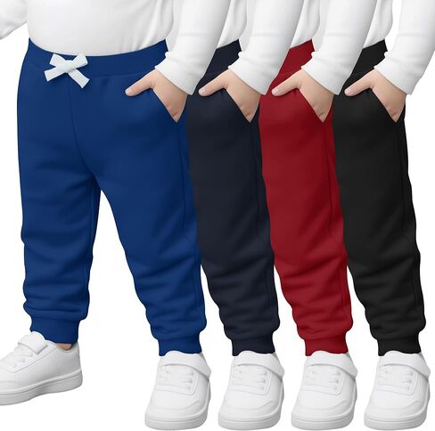 4 Pack Toddler Boys Sweatpants Elastic Waist Drawstring Joggers with Side Pockets Tapered Pants for Kids in Saudi Arabia