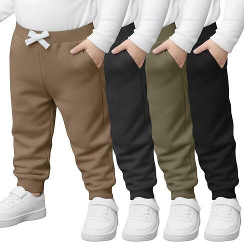 4 Pack Toddler Boys Sweatpants Elastic Waist Drawstring Joggers with Side Pockets Tapered Pants for Kids in Saudi Arabia