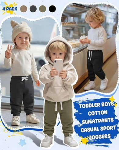 4 Pack Toddler Boys Sweatpants Elastic Waist Drawstring Joggers with Side Pockets Tapered Pants for Kids in Saudi Arabia