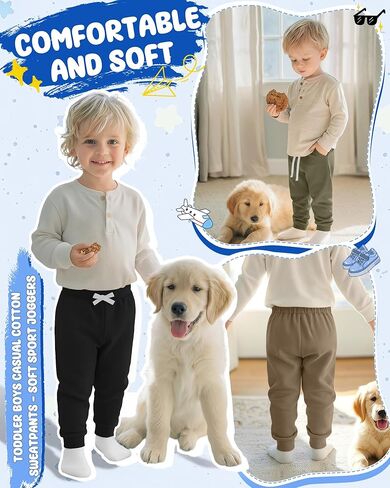 4 Pack Toddler Boys Sweatpants Elastic Waist Drawstring Joggers with Side Pockets Tapered Pants for Kids in Saudi Arabia