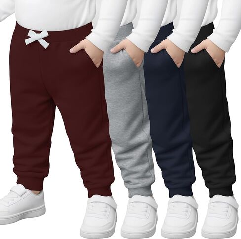 4 Pack Toddler Boys Sweatpants Elastic Waist Drawstring Joggers with Side Pockets Tapered Pants for Kids in Saudi Arabia