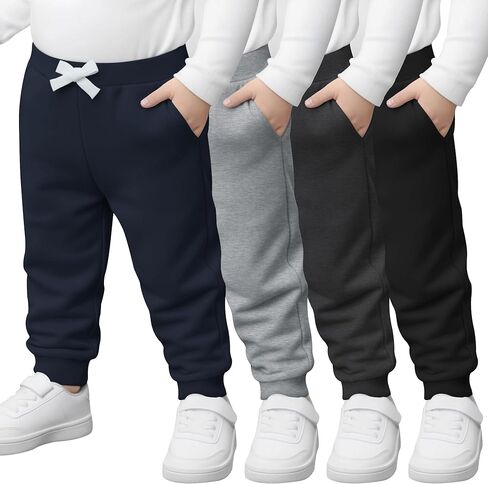 4 Pack Toddler Boys Sweatpants Elastic Waist Drawstring Joggers with Side Pockets Tapered Pants for Kids in Saudi Arabia