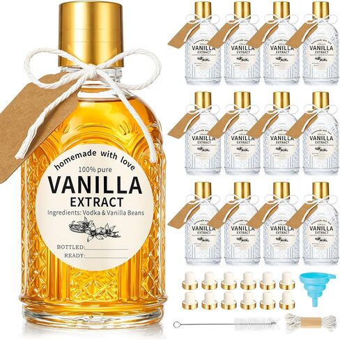 Amber 12 Pcs Glass Vanilla Extract Bottles 8 oz Homemade Extract Bottles with Cap Vanilla Jars for Essential Oils Juice Beverages Drinks Syrup Liquids in Saudi Arabia