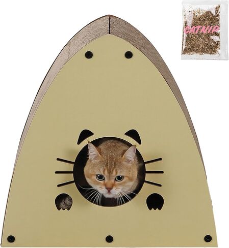 CSR1006A Koko 19" Modern Cardboard Triangle Cat Cave Scratcher with Catnip, Almond in Kuwait