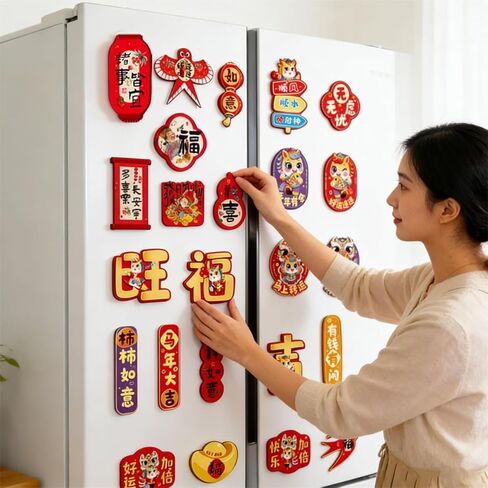 24PCS Chinese New Year Refrigerator Door Sticker 2026,New Year Decoration Horse Refrigerator Magnets,Horse Lunar Metal Door Decorations for Home Decoration Mailbox Car Locker Cabinets in Saudi Arabia