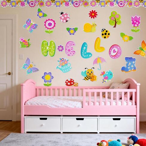 Sucrain 70 Pcs Hello Spring Bulletin Board Decorations Spring Floral Plants Paper Cut Outs Bulletin Board Set for School Classroom Game Party Supplies in Saudi Arabia