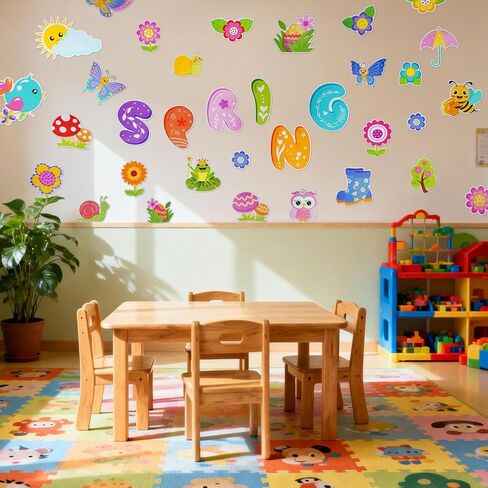 Sucrain 70 Pcs Hello Spring Bulletin Board Decorations Spring Floral Plants Paper Cut Outs Bulletin Board Set for School Classroom Game Party Supplies in Saudi Arabia