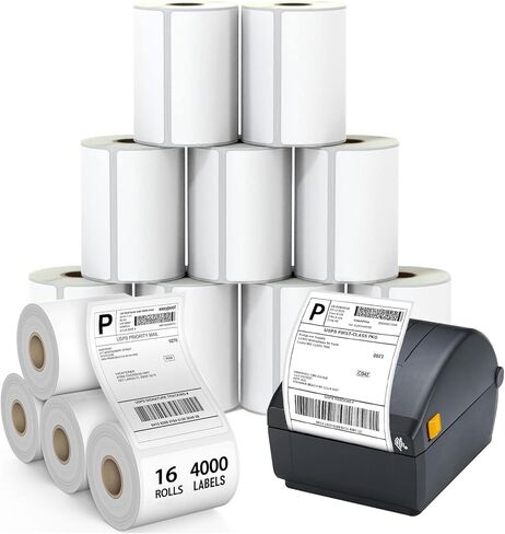 500 قطعة من ملصقات الشحن الحرارية، 4×6، ملصقات حرارية مباشرة بيضاء مثقوبة ومقاومة للتلطخ (250 ملصق/لفة)، متوافقة مع زيبرا، ورولو، وجادينز، ونيلكو (كرتان) in Kuwait