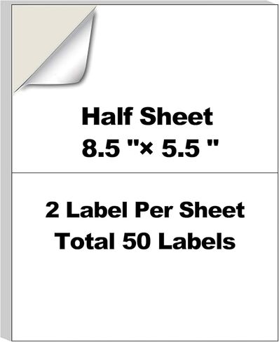 25 ورقة ملصق نصف ورقة (8.5 بوصة × 5.5 بوصة) - 2 لكل ورقة، 50 ملصق إجمالي - ملصقات شحن ذاتية اللصق غير لامعة متوافقة مع طابعات الليزر والطابعات النافثة للحبر، للبريد والتنظيم والاستخدام في الفصل الدراسي in Kuwait