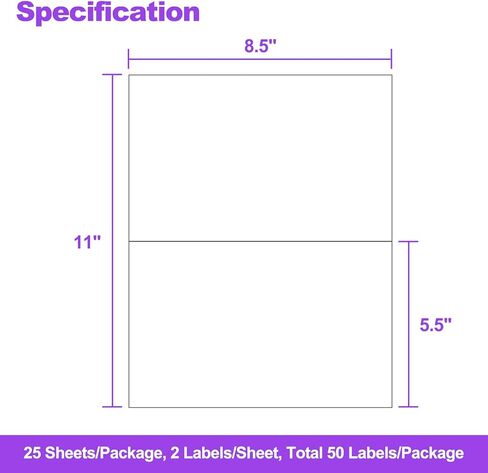 25 ورقة ملصق نصف ورقة (8.5 بوصة × 5.5 بوصة) - 2 لكل ورقة، 50 ملصق إجمالي - ملصقات شحن ذاتية اللصق غير لامعة متوافقة مع طابعات الليزر والطابعات النافثة للحبر، للبريد والتنظيم والاستخدام في الفصل الدراسي in Kuwait