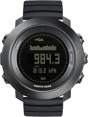 ساعة NORTH EDGE Apache D Dive للرجال 50 متر كمبيوتر غوص مجاني، بوصلة رقمية، مقياس الارتفاع، مقياس الضغط الجوي، عداد الخطوات، ساعة رياضية مقاومة للماء للمشي لمسافات طويلة والتسلق، شاشة كبيرة، بطارية قابلة لإعادة الشحن (شاشة عرض سوداء، أسود، سيليكون) in Kuwait