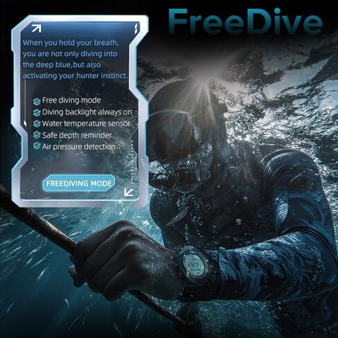 ساعة NORTH EDGE Apache D Dive للرجال 50 متر كمبيوتر غوص مجاني، بوصلة رقمية، مقياس الارتفاع، مقياس الضغط الجوي، عداد الخطوات، ساعة رياضية مقاومة للماء للمشي لمسافات طويلة والتسلق، شاشة كبيرة، بطارية قابلة لإعادة الشحن (شاشة عرض سوداء، أسود، سيليكون) in Kuwait