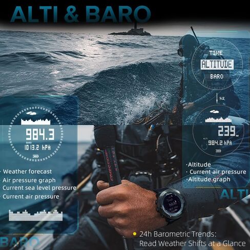 ساعة NORTH EDGE Apache D Dive للرجال 50 متر كمبيوتر غوص مجاني، بوصلة رقمية، مقياس الارتفاع، مقياس الضغط الجوي، عداد الخطوات، ساعة رياضية مقاومة للماء للمشي لمسافات طويلة والتسلق، شاشة كبيرة، بطارية قابلة لإعادة الشحن (شاشة عرض سوداء، أسود، سيليكون) in Kuwait