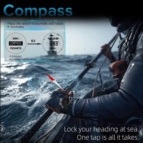 ساعة NORTH EDGE Apache D Dive للرجال 50 متر كمبيوتر غوص مجاني، بوصلة رقمية، مقياس الارتفاع، مقياس الضغط الجوي، عداد الخطوات، ساعة رياضية مقاومة للماء للمشي لمسافات طويلة والتسلق، شاشة كبيرة، بطارية قابلة لإعادة الشحن (شاشة عرض سوداء، أسود، سيليكون) in Kuwait