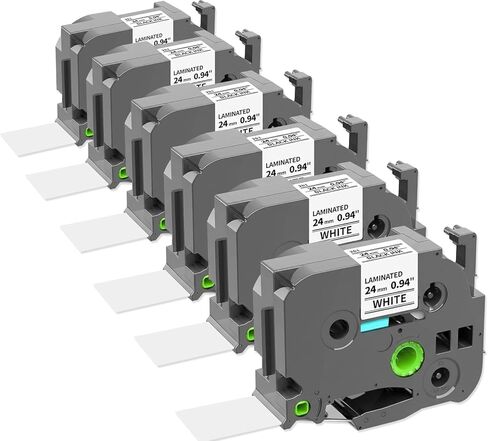 شريط أبيض مصفح 24 مم 0.94 بوصة TZE-S251 TZES251 بديل لشريط Brother P-Touch فائق القوة 1 بوصة لـ PT-2430 PT-2700 PT-D600 PT-P710BT TZe TZ عبوات صانع الملصقات القوية، 6 عبوات in Kuwait