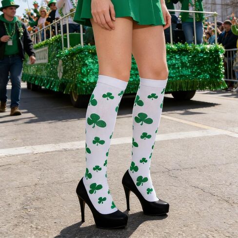 choyaxo St. Patrick's Day Socks Shamrock Socks Knee High Sock for Women Men Costume Festival Party in Saudi Arabia