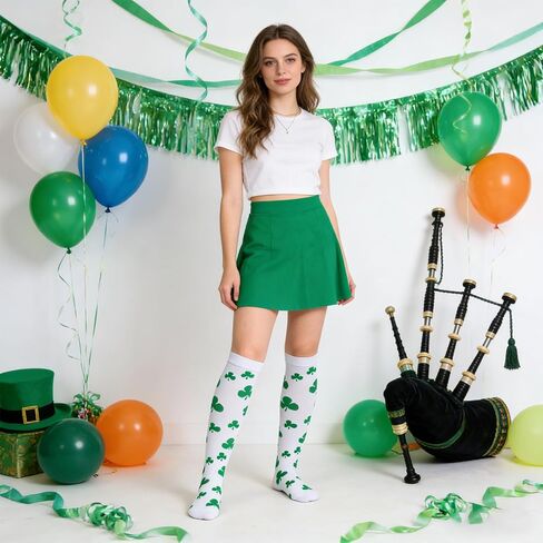 choyaxo St. Patrick's Day Socks Shamrock Socks Knee High Sock for Women Men Costume Festival Party in Saudi Arabia