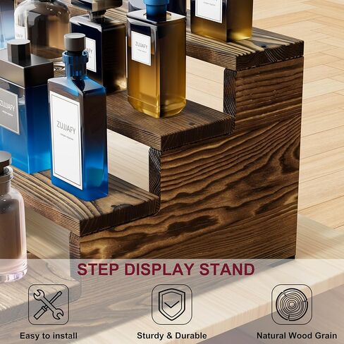 ZUJJAFY منظم كولونيا للرجال، حامل كولونيا خشبي من 4 طبقات رف عطر للرجال، حامل عرض خشبي متدرج للعطور، كب كيك، شخصيات، حلوى in Kuwait