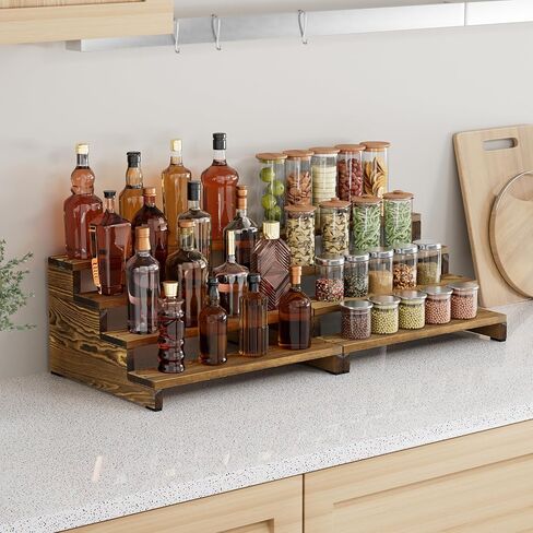 ZUJJAFY منظم كولونيا للرجال، حامل كولونيا خشبي من 4 طبقات رف عطر للرجال، حامل عرض خشبي متدرج للعطور، كب كيك، شخصيات، حلوى in Kuwait