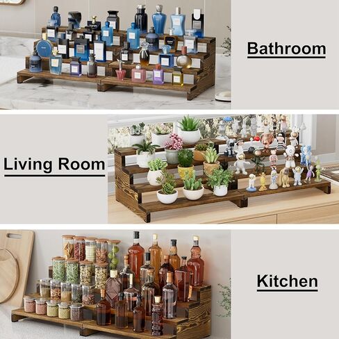 ZUJJAFY منظم كولونيا للرجال، حامل كولونيا خشبي من 4 طبقات رف عطر للرجال، حامل عرض خشبي متدرج للعطور، كب كيك، شخصيات، حلوى in Kuwait