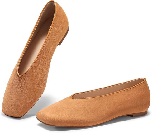 Coutgo Womens Ballet Flats Comfortable Closed Square Toe Flats Slip On Suede Work Dress Shoes in Saudi Arabia