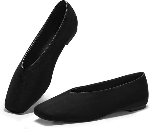 Coutgo Womens Ballet Flats Comfortable Closed Square Toe Flats Slip On Suede Work Dress Shoes in Saudi Arabia