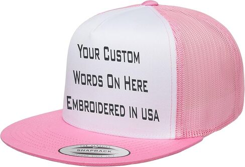 Custom Trucker Flatbill Hat YP 6006 Embroidered Your Text Snapback in Saudi Arabia