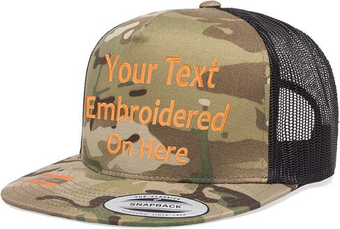 Custom Trucker Flatbill Hat YP 6006 Embroidered Your Text Snapback in Saudi Arabia