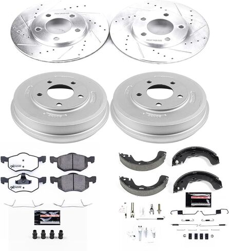 طقم فرامل أمامية وخلفية PowerStop لسيارة Ford Escape 2001-07 |Mazda Tribute 2001-06 |Mariner 2005-07 - وسادات فرامل سيراميك من ألياف الكربون للشاحنة والسحب + ترقية الدوارات المحفورة والمشقوقة، K15209DK-36 in Saudi Arabia
