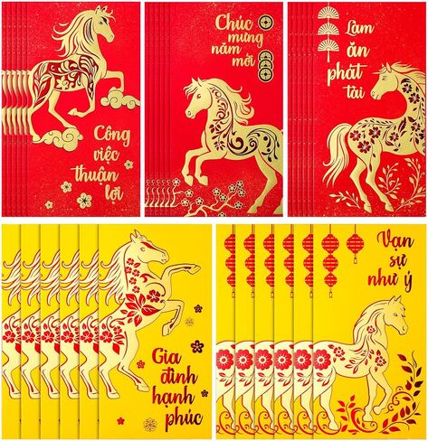 Zhanmai 30 Pcs Vietnamese New Year Red Lucky Money Envelope Set 6.69 Inch x 3.54 Inch Various 5 Designs New Year Products for Gifts Family Friends (Firecracker Style) in Saudi Arabia